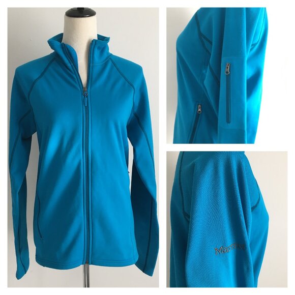 MARMOT Blue/Turquoise Zip Pockets Fleece Lined Long Sleeve Activewear Jacket - Picture 1 of 16